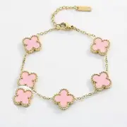 Four Leaf Grass Plating Double sided Necklace Fritillaria Lucky Four Leaf Grass Bracelet with Diamonds Colorful Necklace Female pink 12.5-16 cm
