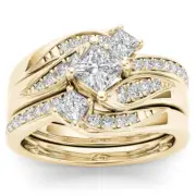 1 Ct Diamond Engagement Trio Bridal Ring Set Size 8 14k Yellow Gold ( H-I / I2)
