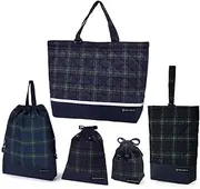 [COLORFUL CANDY STYLE] NS680800 Kindergarten Entrance Series with Safety Gusset, Set of 5 (Quilted Lesson Bag with Gusset, Reflector), Water Repellent, Lightweight Type, Tartan, Dark Green, Water