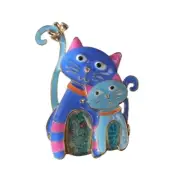 Mother Cat with Kitten Brooch Whimsy Blue Enamel