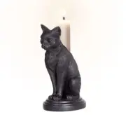 Alchemy Gothic FAUST'S FAMILIAR CANDLESTICK, Dramatic Black Cat Candle Holder