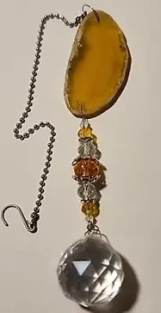 Yellow Agate Slice Crystal Hanging Sun Catcher Prism 15"