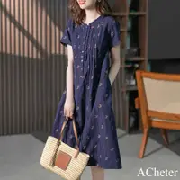 在飛比找蝦皮商城優惠-【ACheter】 日系海風棉麻碎花寬鬆洋裝# 112935