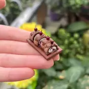 5PC Chocolate Cakes 1/12 Scale Dollhouse Miniatures Tiny Food Wood Tray Bakery