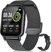 OBKBO Smart Watch, 1.69" HD LCD Smart Watch for Android Phones/iPhone, IP68 Waterproof Fitness Tracker with Stainless Strap, Heart Rate, Blood Oxygen, Sleep Monitor, Christmas Best Gifts for Men Women