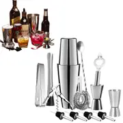 13Pcs Stainless Steel Cocktail Shaker Set Professional Bartender Kit with Recipes Booklet