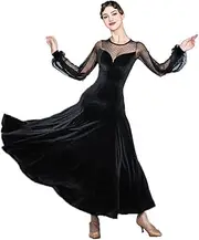 [JRUIA] Standard Ballroom Dance Dress for Women Velvet Flamenco Waltz Performance Dancing Clothing Tango Foxtrot Costume A Line