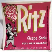 Vintage Ritz Beverage Grape Soda Label St Louis Mo