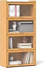 Giantex 4-Tier Bookcase with Doors, 140 cm Bamboo Bookshelf with See-Through Acrylic Doors, Freestanding Cube Organizer Display Cabinet for Study Room, Living Room, Bedroom (Natural)