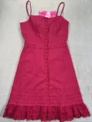 Betsey Johnson Baby Doll Dress Romantic Canvas Snap Front Pink Women Sz M NWT