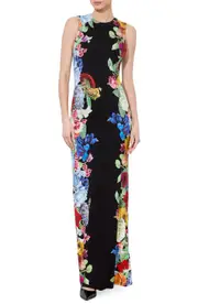 Alice + Olivia Delora Placed Floral Open Back Maxi Dress in Garden Brunch Black at Nordstrom, Size 4