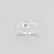 TJS 925 Sterling Silver Toe Ring Love Heart Aqua CZ Adjustable Body Jewellery