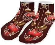 [QMNVBDS] Christmas Balls Bells Socks Ankle Length Socks Casual Short Socks for Women Men Low Cut Sports Socks Running Socks No Show Socks Ankle Socks Athletic Socks Workout Socks, Style, One Size