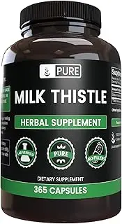 Natural Source Milk Thistle, 365 Capsules, 1-Year Supply, No Magnesium or Rice Filler, 4X Potency, Free of Gluten, Made in US, 320 mg of Undiluted Milk Thistle Extract with No Additives