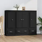 Sideboard Buffet Cabinet Set of 3, Kitchen Storage Cupboard Pantry Cabinet Highboards 3 pcs Black Engineered Wood