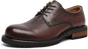 ZJSCNBE Big Toe Leather Shoes Men's Genuine Leather Thick Sole Derby Shoes Men's Casual Leather Shoes Cow Leather Shoes Wedding Shoes(Brown,40)