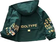 [L SERVER] Transition Jacket Boys Wind Jacket with Hood Fashion Trench Coat Kids Lightweight Windbreaker Outdoor Jacket for Spring and Autumn, Army Green, 116