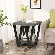 Familand Wooden End Table, Bedside Table with 2-tiers Open Storage Shelves, Night Stand with Adjustable Feet & W-shaped base, Nightstand Side Tables for Bedroom, Living room,Office, Small coffee table