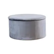 Grey Velvet Circular Storage Ottoman - Footstool