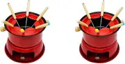 Binxind 2X Red Mini Stainless Steel Fondue Pot Set Cheese Chocolate Fondue 6 Dipping Forks and Removable Pot
