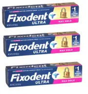 BL Fixodent Ultra Denture Adhesive Cream Max Hold 2.2oz each *Three Pack*