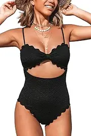 [CUPSHE] Women's One Piece Swimsuit Sexy Black Knot Cutout Scallop Bathing Suit