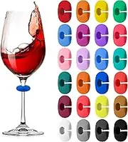 Wine Glass Charms Tags, 24 Pieces Wine Glass Charms Markers Silicone Drink Markers for Wine Glass Champagne Flutes Cocktails, Martinis,Stem Glasses Tasting Party Christmas New Year Party