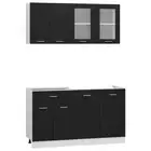 4-Piece DIY Wooden Kitchen Cabinet Storage Shelf Drawers Wall Cupboard Set Black