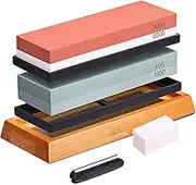 Mingzhe Knife Sharpening Stone Set 400/1000 & 3000/8000 Dual Sided Grit Whetstones for Sharpening Knives Water Stone Kit for Kitchen Knife Sharpener with Non-Slip Bases Angle Guide Flattening Stone
