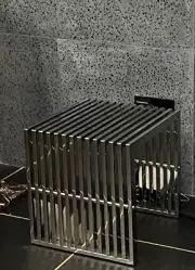 Stainless Slatted Bauhaus Stool or Side Table