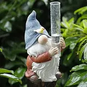 FORUP Resin Gnome Statue with Rain Gauge, Hand Painted Gnome Sculpture for Garden