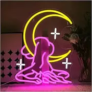 Sign Lamp Moon Lady Neon Sign USB Powered Dimmable Sign Light For Bar Party Wall Light Up Signs Decoration 30cm×39.5cm