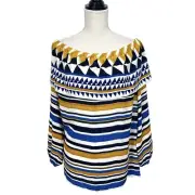 NWT Chicos Off the Shoulder Striped Peasant Blouse Size 4 XXL Travel Vacation