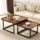 Stylish Set of 2 Coffee Tables Nesting Side Tables Wooden Square Table Furniture