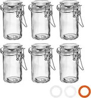 Argon Tableware Glass Spice Jars with Airtight Metal Clip Lid - 70ml/2.5oz - 6 Pack - 4 Colour Seals - Small Kitchen Storage Container Round Preserving Jar for Spice, Seasoning