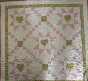 Baby Patchwork Quilt In White, Pink And Green