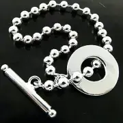 Bracelet Bangle Real 925 Sterling Silver Filled T-bar Bead Link Cuff Design