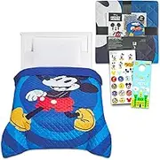 Mickey Mouse Bedspread Twin Set for Kids - Bundle with Mickey Mouse Quilted Bedspread for Twin Bed Plus Stickers, More | Mickey Mouse Twin Bedding Set for Boys