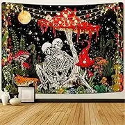 Uspring Skull Mushroom Tapestry Skeleton Lovers Tapestries Vintage Plants Moon Garden Galaxy Hippie Gothic Wall Tapestry for Bedroom Aesthetic Decor (51.2 x 59.1 inches)