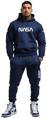 Navy Hoodie Joggers Sweatsuit To Match Jordan 11 Men's Blue White Nasa Tracksuit