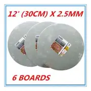 6 X ROUND FOIL WRAPPED SILVER CAKE BOARDS BASE 30 CM WEDDING PARTY EVENT FD