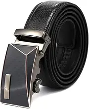 Ratchet Belt for Men with Automatic Buckle Leather 3.5cm Casual Fashion, Trim to Fit, Fit Any Waist Size up to 42'', Casual, Cowboy,Business & Work Wear