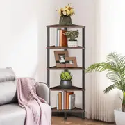 DelSol 5-Tier Corner Shelf with Metal Frame,Corner Shelf Stand Display Plant Flower, Corner Bookcase for Small Spaces, Bedroom, Living Room