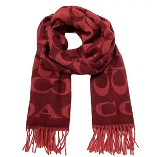【COACH】新款C LOGO喀什米爾混羊毛圍巾(深紅)