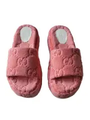 GUCCI 37.5 US 7.5 Angelina GG Logo Sponge Pink Monoriccio WEDGES Platform shoes