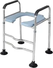 Toilet Stool Commode, Adjustable Height Commode Safety Frame Shower Chair Waterproof Bedside Commode Bath Toilet with for Disabled and Elderly