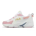 FILA 女鞋＜57＞ 輕量透氣 回彈柔軟 緩震減壓慢跑鞋 白粉黃 復古老爹鞋 斐樂 5J944X155.