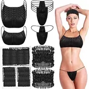 [SATINIOR] 150 Pcs Women Disposable Underwear Set Bras Panties Headbands 50 Disposable Thong Panties 50 Non Woven Bras 50 Headbands for Spa Spray Tanning Massage Saunas Wraps, Black, Individually Wrapped, Black