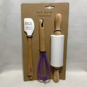 Rae Dunn 3 Piece Baking Set Halloween Whisk Rolling Pin Mini Spatula Magic NEW