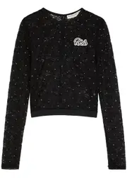 Alessandra Rich Crystal-embellished Cropped Lace top - Black - 42 (UK10 / S) 42 (UK10 / S)
